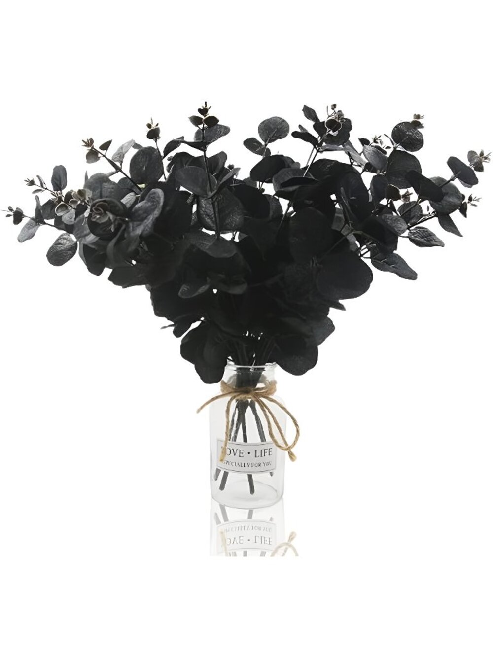 6 Pcs Artificial Black Eucalyptus with Stems, 14", Black Silk